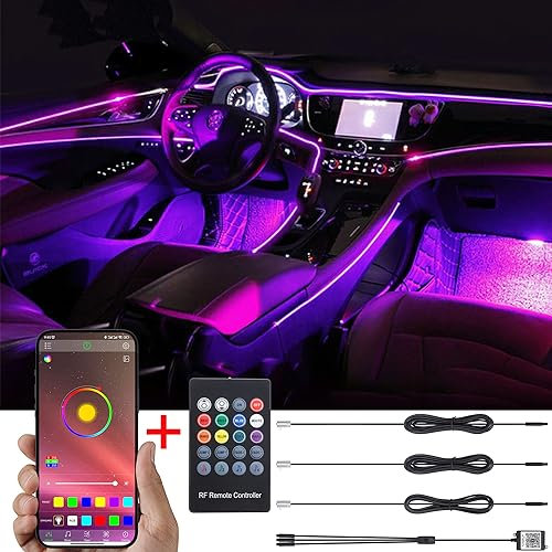 TABEN Decorazione per Interni Auto Atmosphere Light RGB Remote + App Control Car Interior Lighting Kit Illuminazione con 8 Colori, Impermeabile, Atmosfera Interna Striscia di luci al Neon per Auto