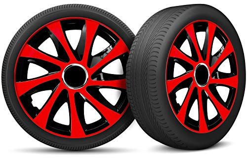 Radkappen 14 Zoll Radzierblenden 4er Set passend für alle Stahlfelgen - Einstellbarer Sicherungsring - Schwarz Rot