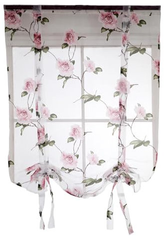 Garneck Up Curtain Floral Roman Shades Curtain Rod Pocket Sheer Voile Darkening Balloon Curtain Valance for Home Kitchen Office Windows Size 1