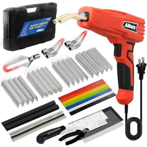 Allturn Soldador de plástico versión mejorada, kit de reparación de parachoques de coche, esquina plana/exterior/esquina interior/grapas onduladas, pistola de soldadura de plástico (rojo) número de