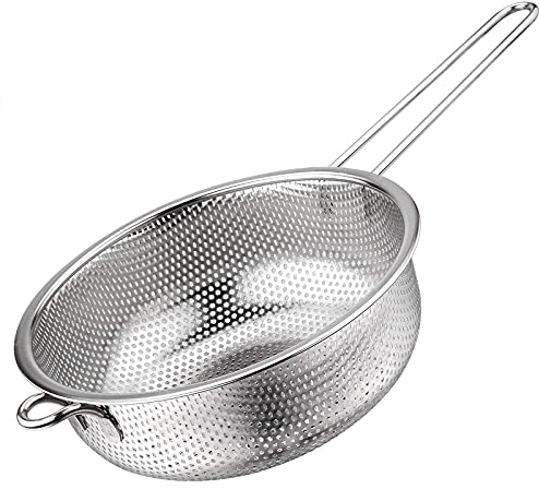 Scolapasta Microforato con Lungo Manico Acciaio Inox Robusto Setaccio da Cucina in Rete Scolapasta con Manico Antiscottatura per Cucina, Zuppa, Scolare, Filtrare, Pasta, Verdura, Frutta, Cereal
