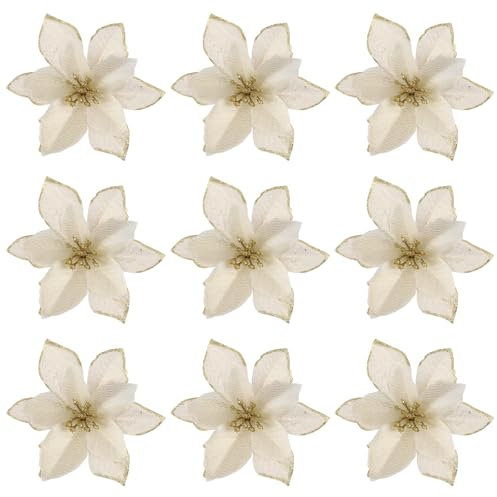 Toddmomy Piezas de Adorno de Flores de Árbol de Navidad con Purpurina Flores Artificiales para Decoración de Guirnalda de Navidad (Dorado)