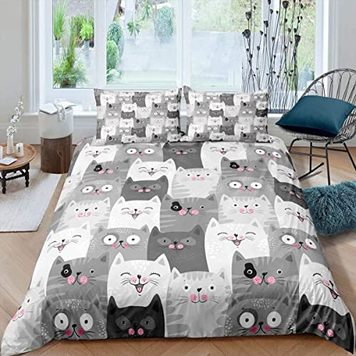 Karikatur Katze Bettbezug für Kleine Mädchen Kinder Schlafzimmer Niedliche Tiere Gedruckt Bettwäsche Set 135x200cm Moderne Mode Haustier Bettwäsche Kätzchen Schöne Fettes Gesicht Bettwäsche Dekor