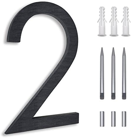 8 Inch Floating House Numbers, Address Numbers for Outside, Metal Black Large Modern House Numbers, Door Numbers for Mount Aluminum Black Number 2