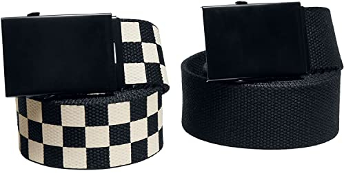 Urban Classics Unisex Check And Solid Canvas Belt 2-Pack black/offwhite, S/M
