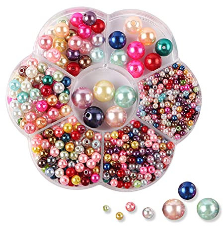 Dreamark 1150 Stück Perlen Bunt Set, 3/4/5/6/8/10/12mm Bunte Runde Perlen zum Auffädeln Perlen Ketten Selber Machen Set Perlen für Armbänder, Ohrringe, Halskette, Schmuck und Kleidung Dekorieren