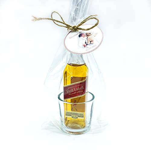Mini Botella Jonnie Walker Red Label Con Vasito de Chupito y Etiqueta Personalizada para Regalar en Bodas, Comuniones o Bautizos (Jonnie Walker Red Label, 24)