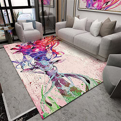 Kunsen Tapis De Salon Motif De Paysage Moderne Abstrait Antidérapant Tapis d Entree Rose Grand Tapis Impression en 3D80x120CM