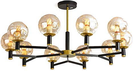 Vendimia 10-luces Negro Industrial Sputnik Lámpara Colgante Moderno Esférico Vidrio Durante La Luz Delicado Cromado Plafon Led Techo Para Pasillo Restaurante-Cubierta negra y dorada y ámbar 10t