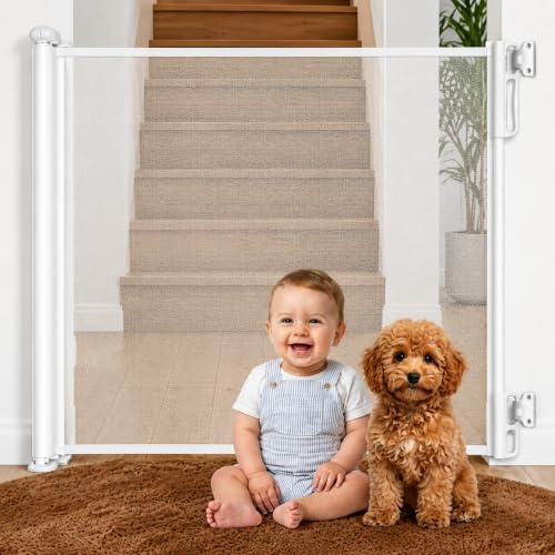 Twinky® Treppenschutzgitter 80 x 130 cm, ausziehbar für Babys und Haustiere | Platzsparend einrollbares Design, Einfache Bedienung mit einer Hand, Flexible Absicherung von Türen und Treppen