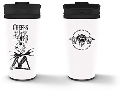Pyramid Europe Nightmare Before Christmas Thermobecher aus Metall (CHEERS TO FEARS Design) 450ml Kaffee-Reisebecher - Offizielles Lizenzprodukt, Schwarz Oder Orange