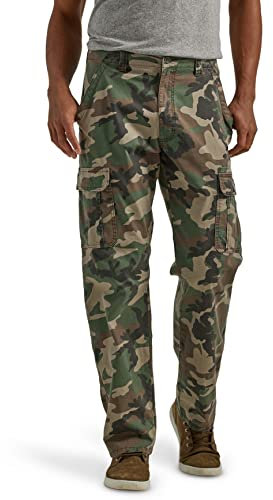 Wrangler Authentics Herren Stretch-Cargo lockerer Passform Hose, Camouflage grün braun, 32W / 30L