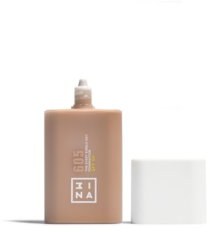 3INA - The Every Single Day Foundation SPF 50 605 -Mittel-Gebräunt Neutral | Foundation mit LSF 50 und 2% Niacinamid - Leichter bis mittlerer Deckkraft - Natürliche Foundation - Vegan - Cruelty Free