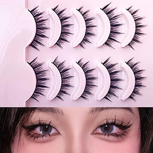 5 Paires Faux Cils Naturel 3D Faux Cil Artificiels Look Naturel Faux Cils Individuel Cils Auto-adhésifs Réutilisables 15mm Fake Lashes Eyelashes Waterproof Faux Cils Effet Extension (Noir)