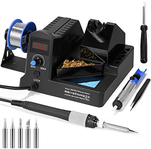 Soldering Station, Solder Iron Kit 100W Adjustable Temperature(180-480°C), Soldering Kit LED, Solder Iron Station with 5 Solder Tips, Desoldering Pump, Screwdriver