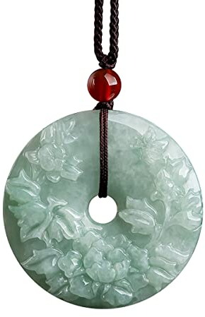100% echte natürliche A-Grad-Jade-Halskette mit Pfingstrosen-Anhänger, verstellbar Handgefertigt