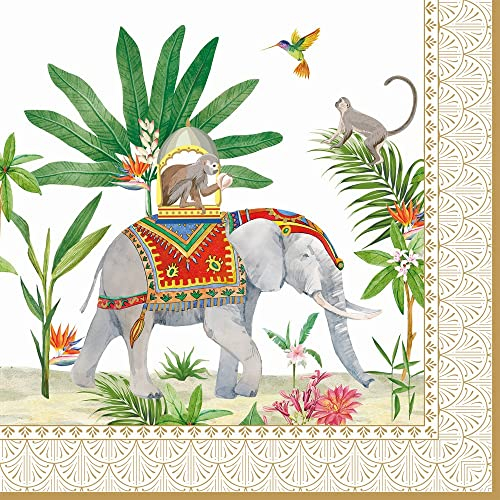 20 Servietten Tierische Reise durch Asien | Elefant | Affe | Safari | Dschungel | Urwald | Tiere | Tischdeko | Decoupage | Serviettentechnik 33x33cm