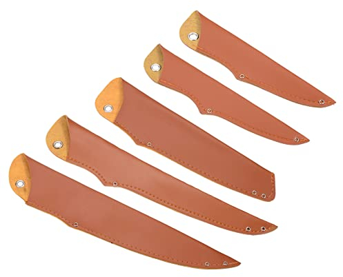 PATIKIL PU Leather Chef Knife Sheath Kit, 5 in 1 Set Knife Cover Sleeves Knives Edge Guard Blade Protector Universal for Home Kitchen, Brown