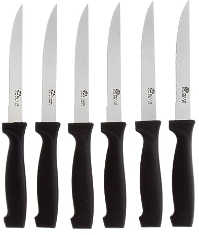 Pradel Excellence - Set de 6 Couteaux à Steak - Lames microdentées de 11 cm en Acier Inoxydable 2CR14 - Manches en polypropylène - Ensemble Coutellerie Compatible Lave-Vaisselle
