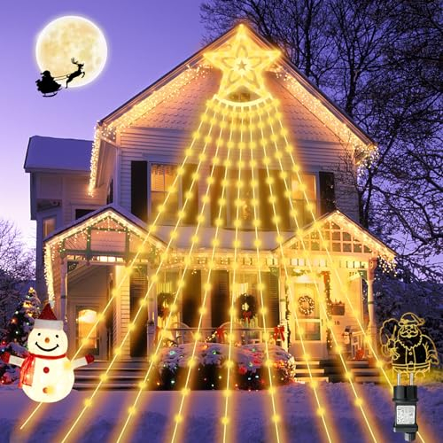 BIAOQINBO LED Lichterkette Weihnachtsbaum Lichter mit Stecker 350 LEDs Weihnachtsbeleuchtung Dekor String Lights mit Sterne 9 Saiten*3.5m IP45 8 Leuchtmodi Für weihnachten Innen Außen Warmweiß