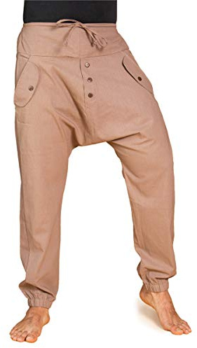 PANASIAM Yogi Pants 3 Haremshose Damen & Herren - Freizeithose Baggy Style | Bequeme Pumphose aus fester Baumwolle, perfekter Sitz dank Tunnelzug & Gummibund, 2 Taschen & Knöpfe, in 3 Größen L-XXL