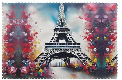 Eiffelturm Paris Malerei Stilvolle Tischsets für Esstisch Set - Polyesterfasermatten, perfekt für Wohnkultur