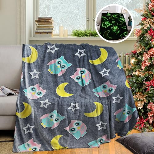 Kuscheldecke für Kinder, Decke Leuchtend Im Dunkeln Kuscheldecke Geschenke Jungs Kinder, Super Weiche und Warme Decke(Tiere, 150x200 cm)