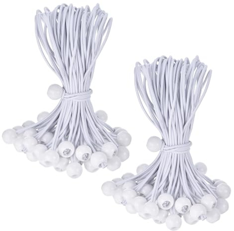 PATIKIL 12 Inch Tarp Ball Bungee Cord, 50 Pack Bungee Cords with Balls Canopy Tarp Tie Downs Cords Elastic String for Outdoor Camping Cargo Shelter Tent Poles, White