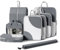 Packwürfel Kompression, DIMJ langlebige Reisewürfel Netz-Design, Packwürfel für Koffer, Gepäckwürfel zum Verpacken mit Sockentasche, durchsichtigem Fenster, großer Wäschesack, 8 Stück, grau