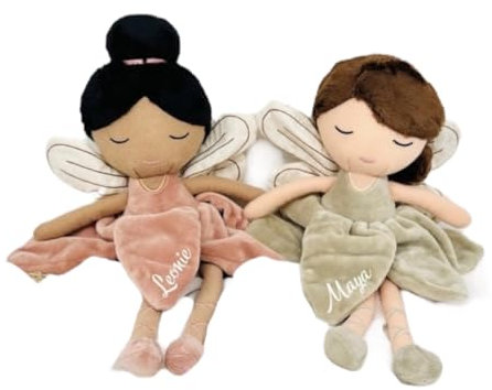 Kuscheltier Fee mit Name Personalisiert, Geschenk zur Geburt, Geschenk zur Taufe, Geschenk für 2 Jährige Mädchen, Mädchengeschenk (Fee Grün)