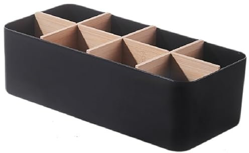 Holz Desktop Stift Fernbedienung Halter Organizer, Kunststoff Schreibtisch Organizer Stifthalter Make-Up Aufbewahrungsbox Mit Abnehmbar Fächer, Holz Desktop Organizer (Schwarz,Rechteckig/ 8 Fächer)