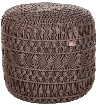 Pouf Baumwolle braun ⌀ 45 cm rund Makramee Design Boho Stil Thakot