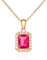 Diamond Treats Goldene Damen-Halskette mit Smaragdschliff aus 925er Sterlingsilber mit roten Zirkonia-Steinen, elegante rechteckige Halskette aus Gold, Rubinrote Kette für Damen mit Geschenkbox