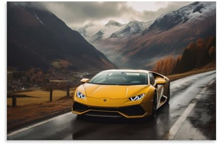 MDCRADI Gelber Lamborghini auf der Bergstraße, Wohnzimmer-Dekor, moderne ästhetische Wandkunst, Poster, Geschenk für Freunde, ungerahmt, 20 x 30 cm