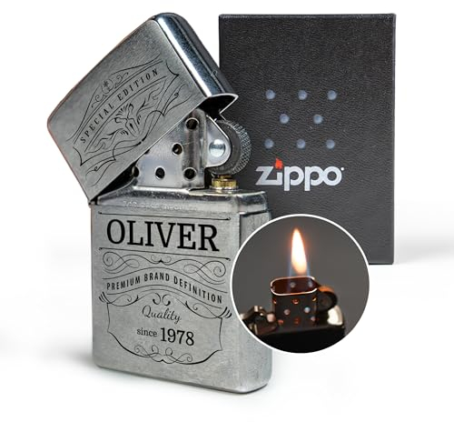 Zippo Feuerzeug mit Gravur – personalisiertes Geschenk Lighter mit Namen und Geburtsjahr – Geschenkidee/Geschenke für Mann, Papa, Vater, Bruder zum Weihnachten & Geburtstag (Whiskey)