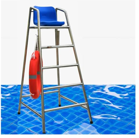 Tall Pool Lake Deck Lifeguard Chairs, 3.9ft/4.9ft/5.9ft High Stainless Steel Frame Outdoor Indoor Life Guard Chair for Poolside Patio Beach, Barstool Ladder ( Color : Silver , Size : 3 steps H-150CM/5
