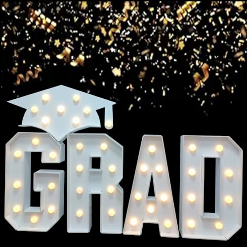 BiiKoon 4FT Marquee Light Up Letter Grad Abschlussfeier Dekorationen 2024 Mosaik-Buchstabenrahmen Riesenbuchstabe Mit Hutlichtern for Schule College Abschlussball(Size:120cm)