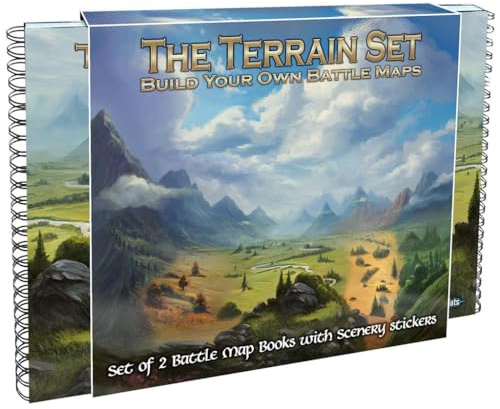 Loke Battlemats | The Terrain Set Build Your Own Battle Map Kit RPG-Buch auf Englisch für 14+ Jahre | Strategisches Kampfspiel | 2 Modulare Kartenbücher | Inklusive Szenerie-Sticker
