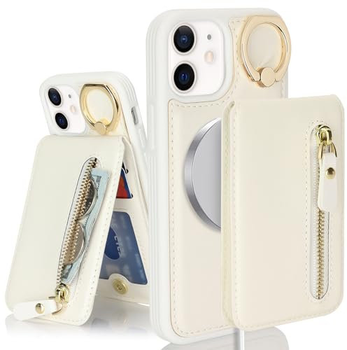 SailorTech iPhone 12 Mini Case with Ring Stand, Wallet, Kickstand, Card Slots - White