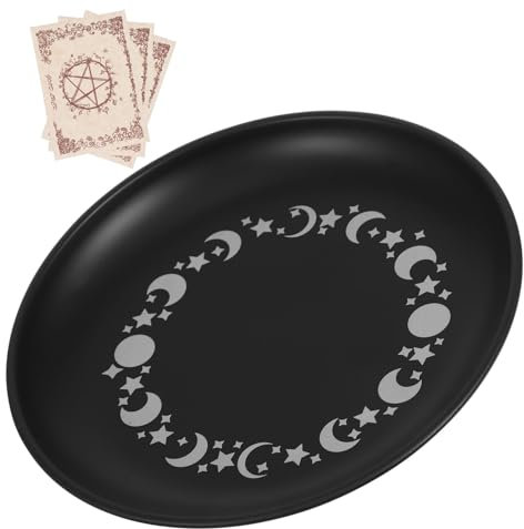 Cabilock Candle Holder Tray Decorative Plate, Stainless Steel Tarot Candle Plate Taper Candle Stand, Astrology Star Moon Candleholder Witchcraft Table Centerpieces