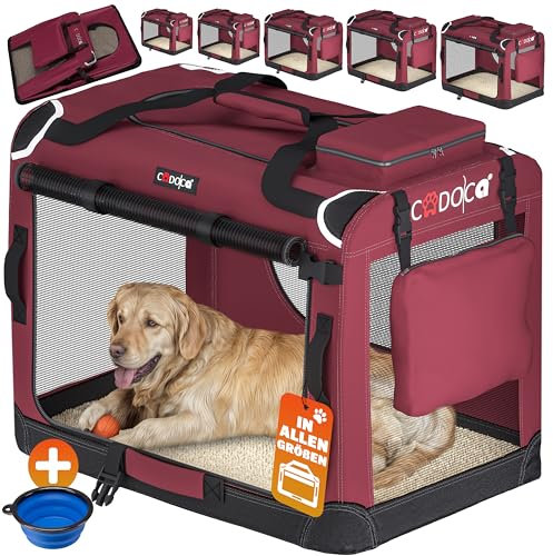 CADOCA® Hundebox faltbar Transportbox XXL 90x60x66cm robust atmungsaktiv Transporttasche Auto Rückbank Haustiertransportbox Hundetragetasche Dunkelrot