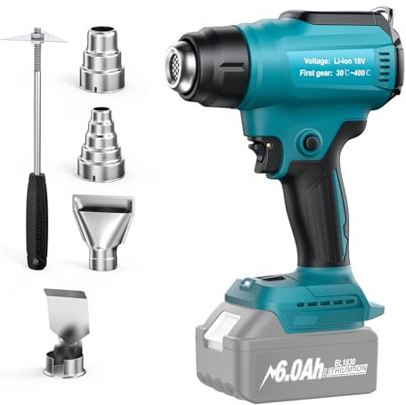 Bonacell Cordless Heat Gun for Makita 18V Battery(No Battery), Hot Air Gun with 4 Nozzles, Temperature Up to 550 °C, Battery Heat Gun for Welding, Bending Pipes, Colour Removal.