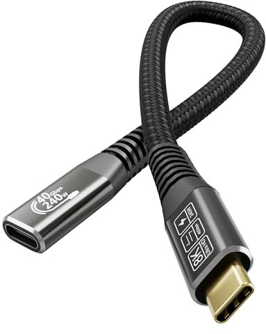 CAKOBLE Thunderbolt 4 Extension Cable 25cm, 40Gbps 240W USB C, Thunderbolt 4 Male to Female, 8K@60Hz Video Display, Compatible for iPhone, MacBook, Galaxy S24