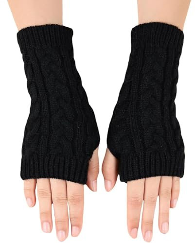 JEYORZYGuanti Senza Dita,Guanti in Maglia,Lunghi Guanti Termici Manicotti Invernali con Foro Pollice in Maglia Elastici Scaldabracci Gloves in Lavoro Touch Screen per Donna