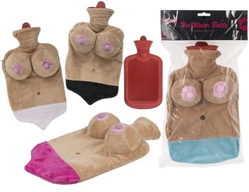 LND Gifts Hot Water Bottle with Boobs Cover, Funny Hot Water Bottles for Adults, Christmas Gifts for Men and Women, One Supplied with 4 Designs to Collect, 1.7Litre