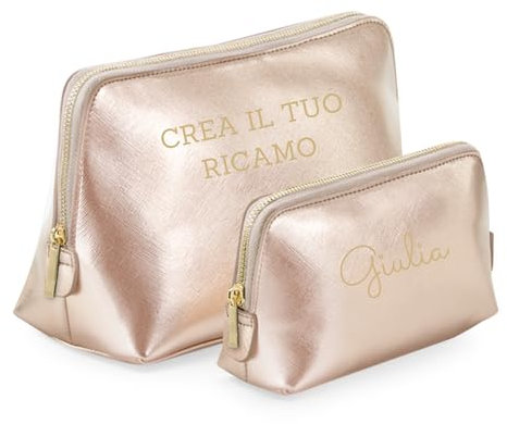 MAYRA Pochette, Beauty Case Personalizzabile in Eco Pelle | Trousse Trucchi, Borsello da Viaggio | Personalizzato con Ricamo Iniziali, Nome | Per Ragazza, Donna, Uomo | Made in Italy (Oro Rosa, M)