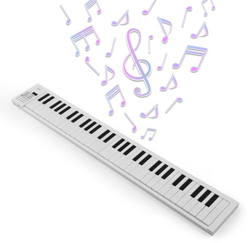 Kosingna 61-Key Foldable Electronic Piano with LED Display, Built-in Battery, Portable Musical Instrument, Digital Piano with Carrying Bag for Beginners