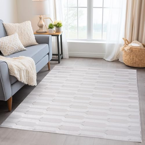 Carpetsale24 In- & Outdoor Teppich Läufer 80x150 cm – Wetterfest & Pflegeleicht – Creme Teppich mit Ethno Boho Design & 3D Hoch-Tief-Effekt – Für Küche, Terrasse, Balkon, Flur & Schlafzimmer