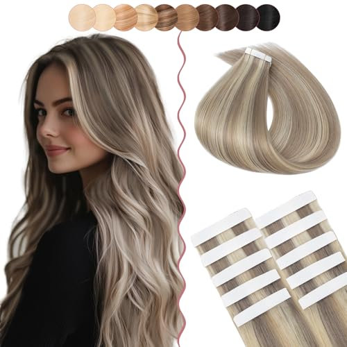 SEGO Tapes Echthaar Extension Echthaar Adhesive Klebeband 100% Menschliches Haarverlängerung Haar 10 Tressen 1g Pro Stück invisible 30 cm # 18P613