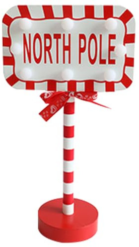 CNAFGBGG Santa Stop Here Sign Light up Small Standing Christmas Signs with Wooden Base Vintage Rustic Sign Ornaments for Christmas Decorations No Battery Style3